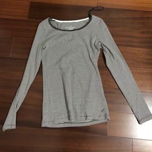 Brown and White Striped Long Sleeve Tee